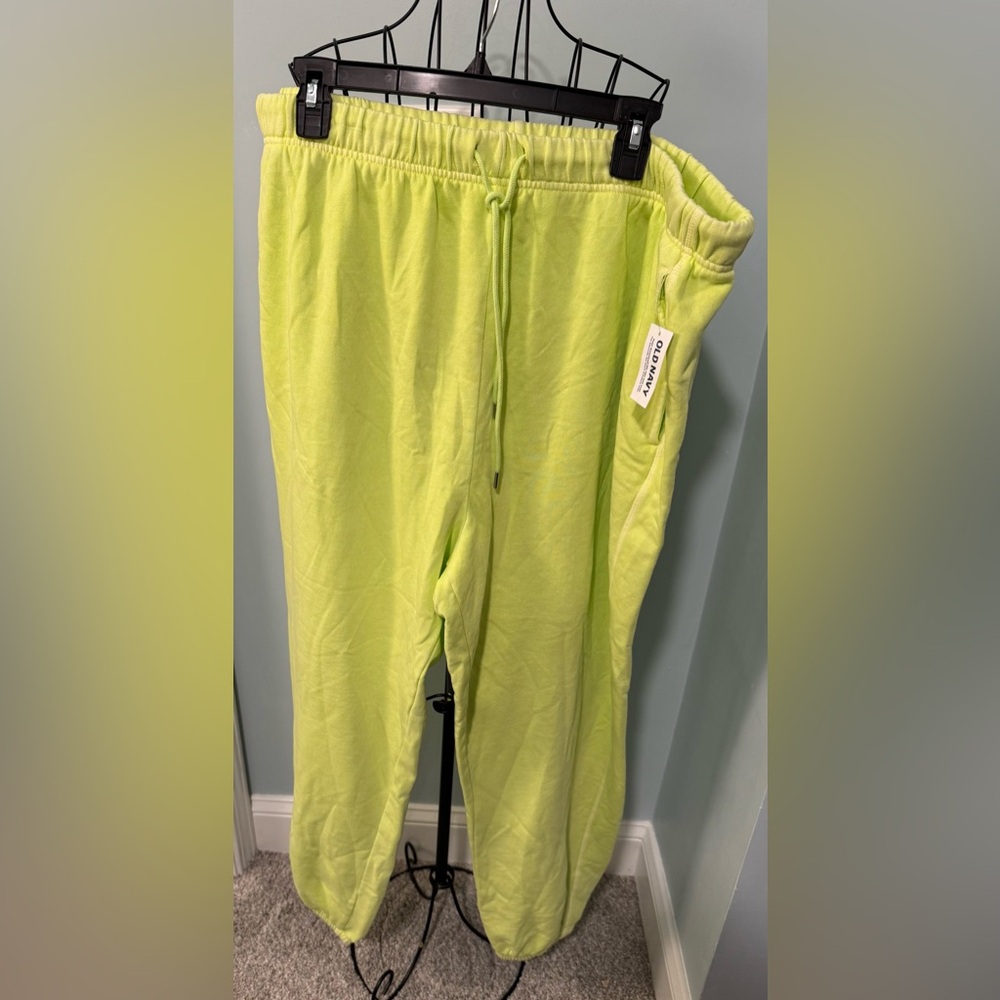 New Old Navy 2X 2XL Primavera Neon Yellow Green HR Classic Sweatpants joggers